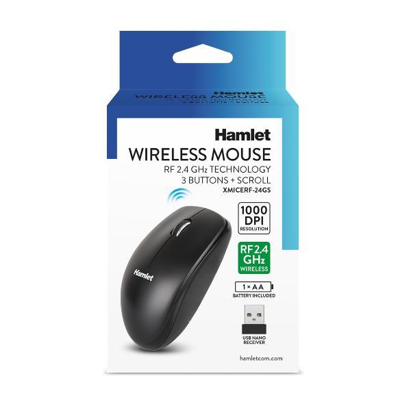 MOUSE WIRELESS 2.4GHZ 1000DPI 3 TASTI + SCROLL - BATT STILO DESIGN NERO AMBIDESTRO E RICEVITORE NANO IN DOTAZIONE