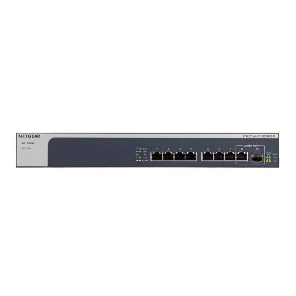 NETGEAR XS508M - Switch - unmanaged - 7 x 10 Gigabit Ethernet + 1 x 10 Gigabit Ethernet / 10 Gigabit Ethernet SFP+ - desktop, montabile su rack