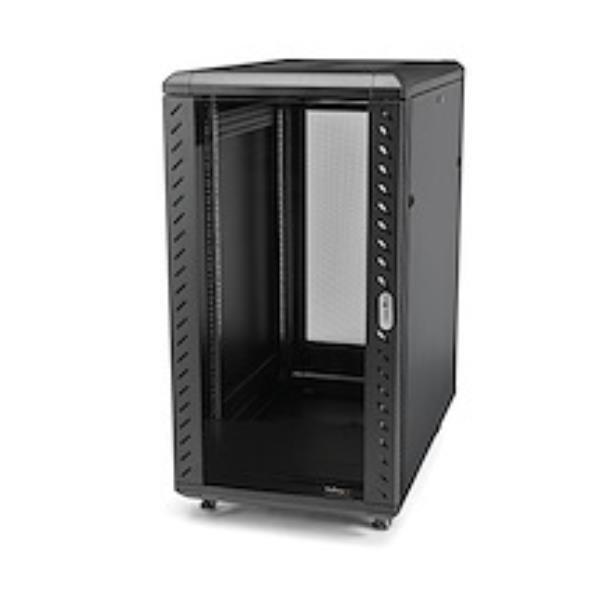 StarTech.com Armadio rack per server 32U 19" - Profondità regolabile 6-32" (152-813mm) - Server rack per apparecchiature di rete/dati/AV a 4 montanti con porta in vetro e rotelle - Capacità 800Kg (RK3236BKF) - Rack cabinet - 4 post - A pavimento - nero -