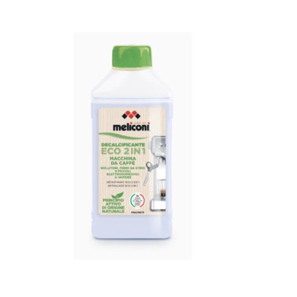 MELICONI DECALCIFICANTE ECO 2-IN-1 ANTICALCARE PER MACCHINA CAFFE' E PICCOLI ELETTRODOMESTICI FORMULA NATURALE CONFEZIONE RICICLABILE 2 FLACONI PER 4 TRATTAMENTI