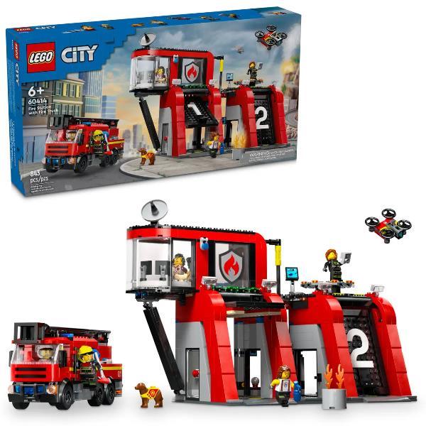 LEGO CITY CASERMA DEI POMPIERI E AUTOPOMPA STAZIONE CON CAMION 6 MINIFIGURE CANE E ACCESSORI