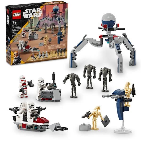 LEGO STAR WARS BATTLE PACK CLONE TROOPER E BATTLE DROID SET DA BATTAGLIA CON VEICOLO GIOCATTOLO SPEEDER BIKE TRI-DROIDE POSTAZIONE DIFENSIVA 4 MINIFIGURE E 5 PERSONAGGI