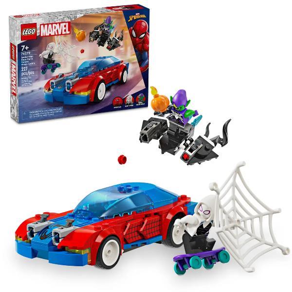 LEGO MARVEL AUTO DA CORSA DI SPIDERMAN E VENOM CON ALIANTE SKATEBOARRD E MINIFIGURE DEI SUPEREROI