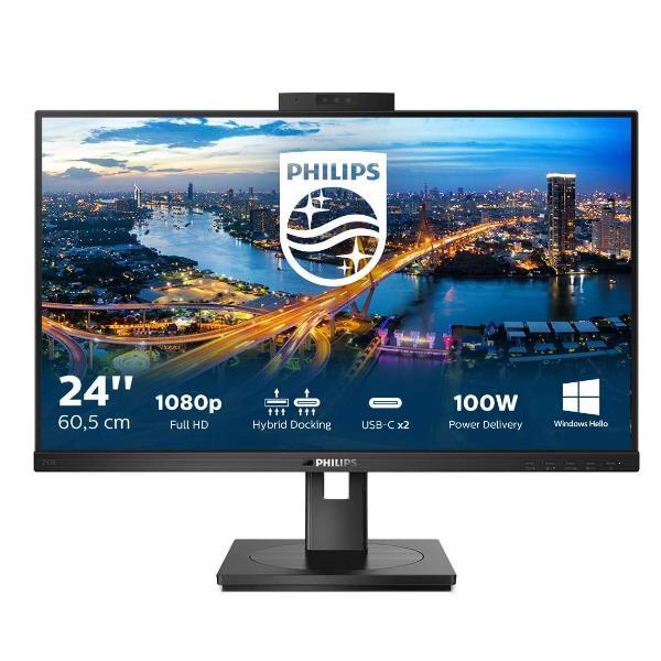 Philips B Line 243B1JH - Monitor a LED - 24" (23.8" visualizzabile) - 1920 x 1080 Full HD (1080p) @ 75 Hz - IPS - 250 cd/m² - 1000:1 - 4 ms - HDMI, DisplayPort, USB-C - altoparlanti - black texture