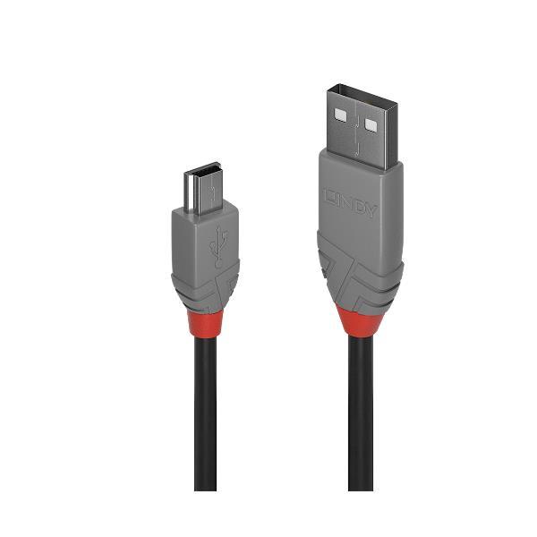 Lindy Anthra Line - Cavo USB - USB (M) a mini-USB Type B (M) - USB 2.0 - 5 m - di forma rotonda - nero