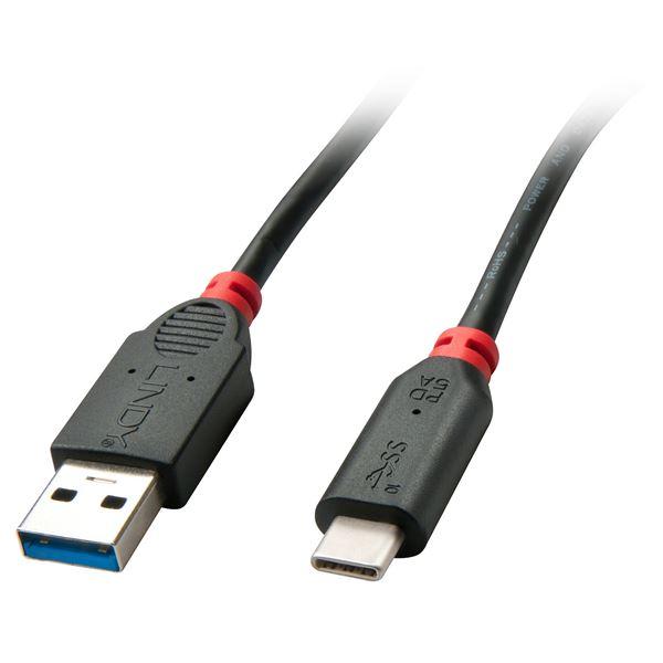 Lindy Black Line - Cavo USB - USB-C (M) a USB Tipo A (M) - USB 3.1 Gen 2 - 5 A - 50 cm - di forma rotonda - nero