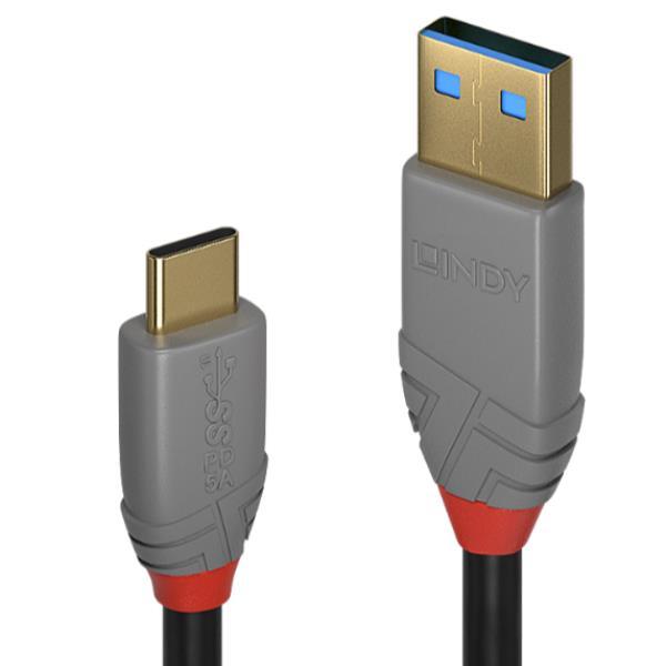 Lindy Anthra Line - Cavo USB - USB-C (M) a USB Tipo A (M) - USB 3.1 - 1 m - di forma rotonda - nero