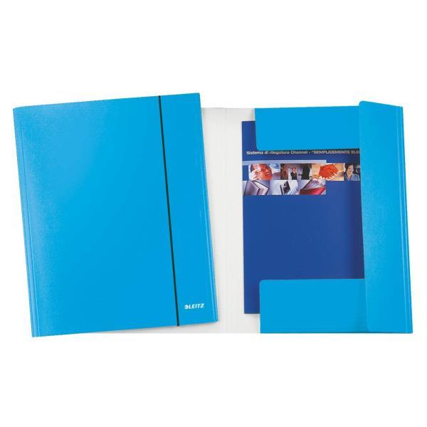 LEITZ WOW CARTELLA 3 LEMBI C/ELASTICO IN CARTONCINO 310X240MM A4 COL. AZZURRO METALLIZZATO CONF 5 Pz.