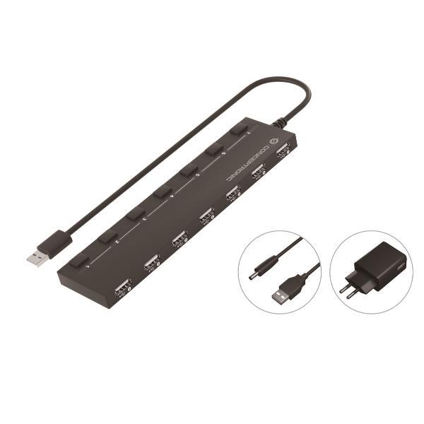 CONCEPTRONIC HUBBIES08BP HUB DI INTERFACCIA USB 2.0 CON 7 PORTE USB 2.0 CON ALIMENTATORE DI RETE BLACK