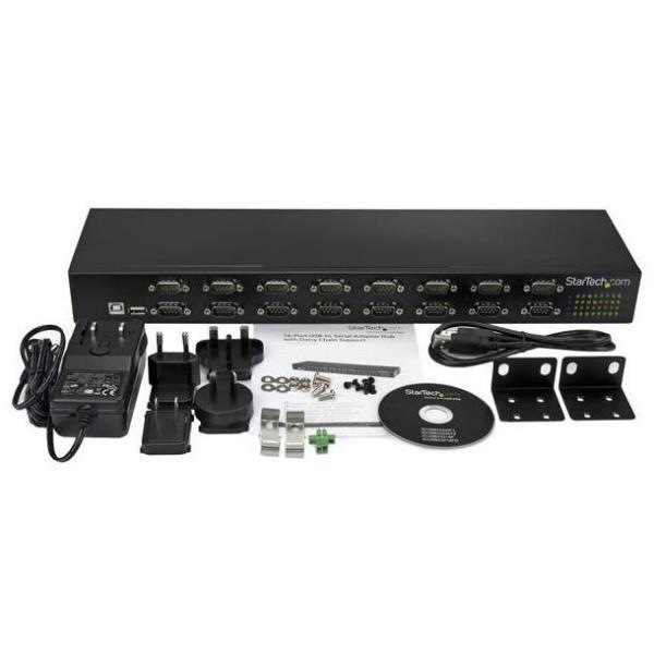 StarTech.com Hub Seriale RS232 a 16 porte - Adattatore USB a DB9 RS232 16x montabile a rack - collegabile a margherita - Scheda seriale - USB 2.0 - RS-232 x 16 - nero