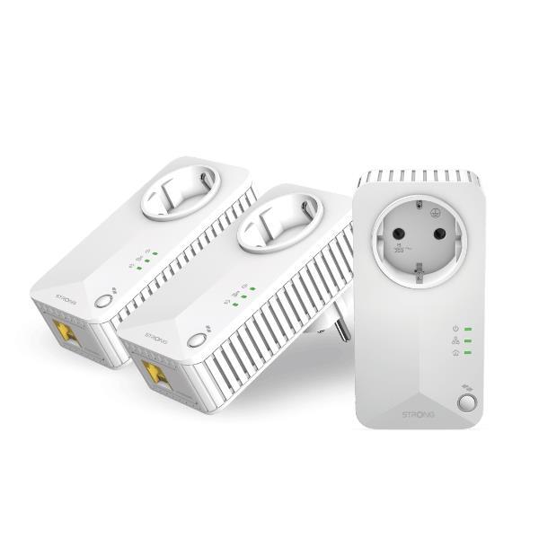 STRONG POWERLINE 600 V2 KIT 3X ADATTATORI POWRLINE HOMEPLUG AV 600 MBIT/S 3 PORTE LAN PLUG&PLAY BIANCO