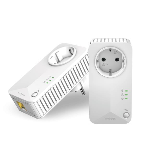 STRONG POWERLINE 600 V2 KIT DUE ADATTATORI 600 MBIT/S 2 PORTE ETHERNET LAN PLUG&PLAY BIANCO