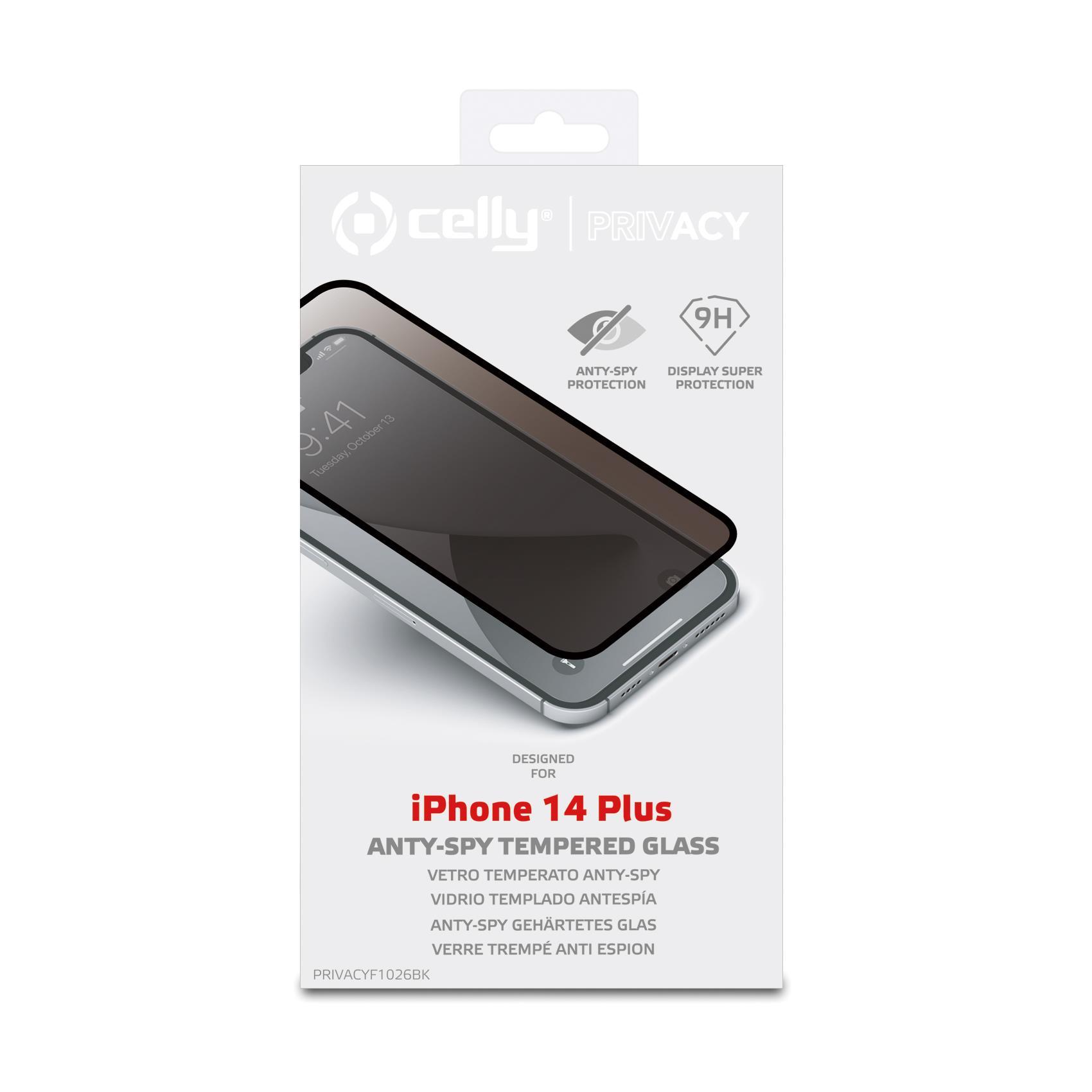 Celly Privacy Full Glass - Protezione per schermo per telefono cellulare - 3D - vetro - con filtro privacy - A due vie - colore telaio nero - per Apple iPhone 14 Plus