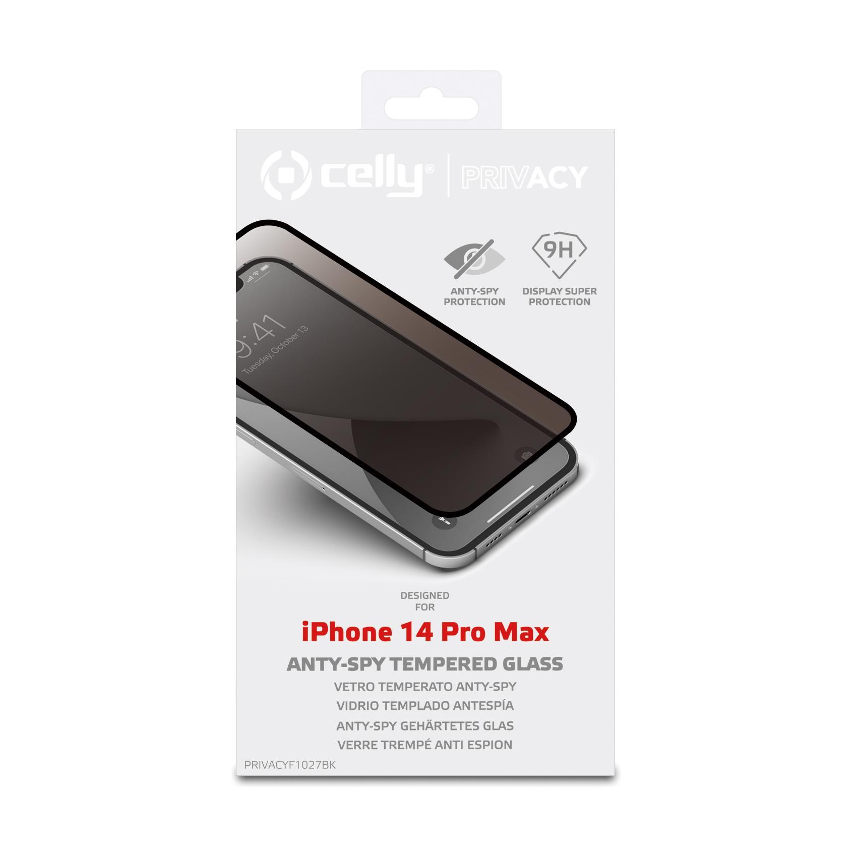 Celly Privacy Full Glass - Protezione per schermo per telefono cellulare - 3D - vetro - con filtro privacy - A due vie - colore telaio nero - per Apple iPhone 14 Pro Max