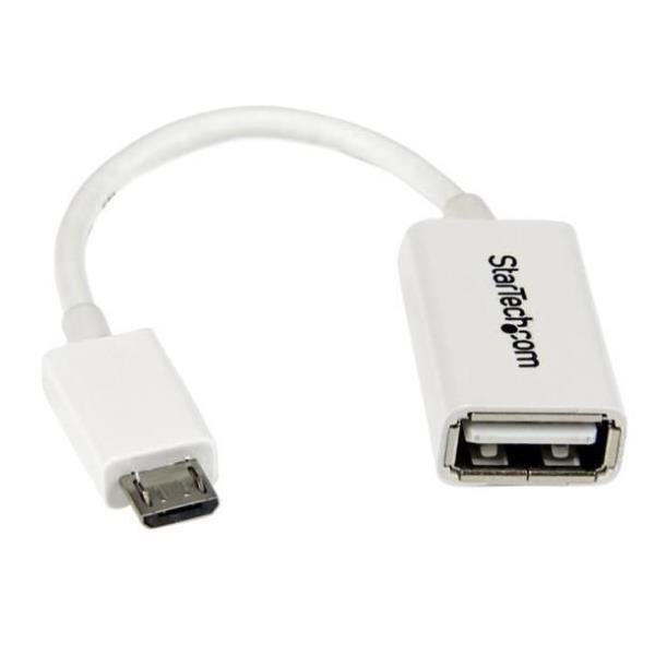 StarTech.com Cavo Adattatore micro USB a USB femmina OTG da viaggio - Connettore micro USB a USB 12cm M/F - Bianco - Adattatore USB - USB (F) a Micro-USB Tipo B (M) - USB 2.0 OTG - 12.7 cm - bianco