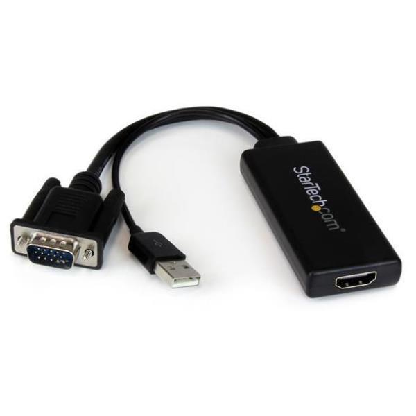 StarTech.com Adattatore Convertitore VGA a HDMI con supporto Audio via USB - Cavo Convertitore Portatile VGA a HDMI - 1080p - Cavo adattatore - HD-15 (VGA), USB Tipo B maschio a HDMI femmina - 26 cm - nero - alimentazione USB, supporto 1080p, attivo