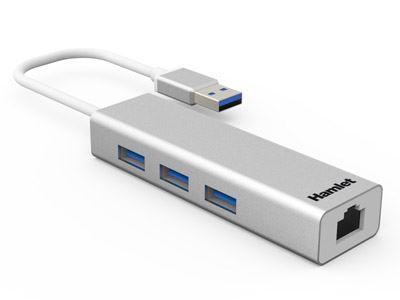 Hamlet XHUB330LAN - Hub - 3 x SuperSpeed USB 3.0 + 1 x 1000Base-T - desktop