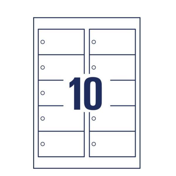 Cartellino micro-perforato stampabile - cartoncino - laser - 90 x 50 mm - 10 cart/fg - 10 fogli - bianco - Avery