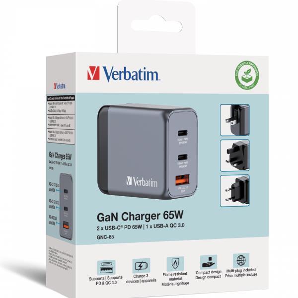 VERBATIM GNC-65 GaN CHARGER CARICABATTERIE DA RETE 65 …