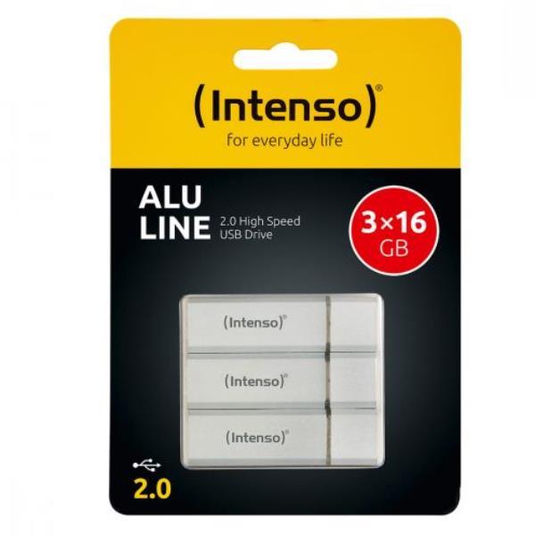 Intenso Alu Line - Chiavetta USB - 16 GB - USB 2.0 - argento (pacchetto di 3)