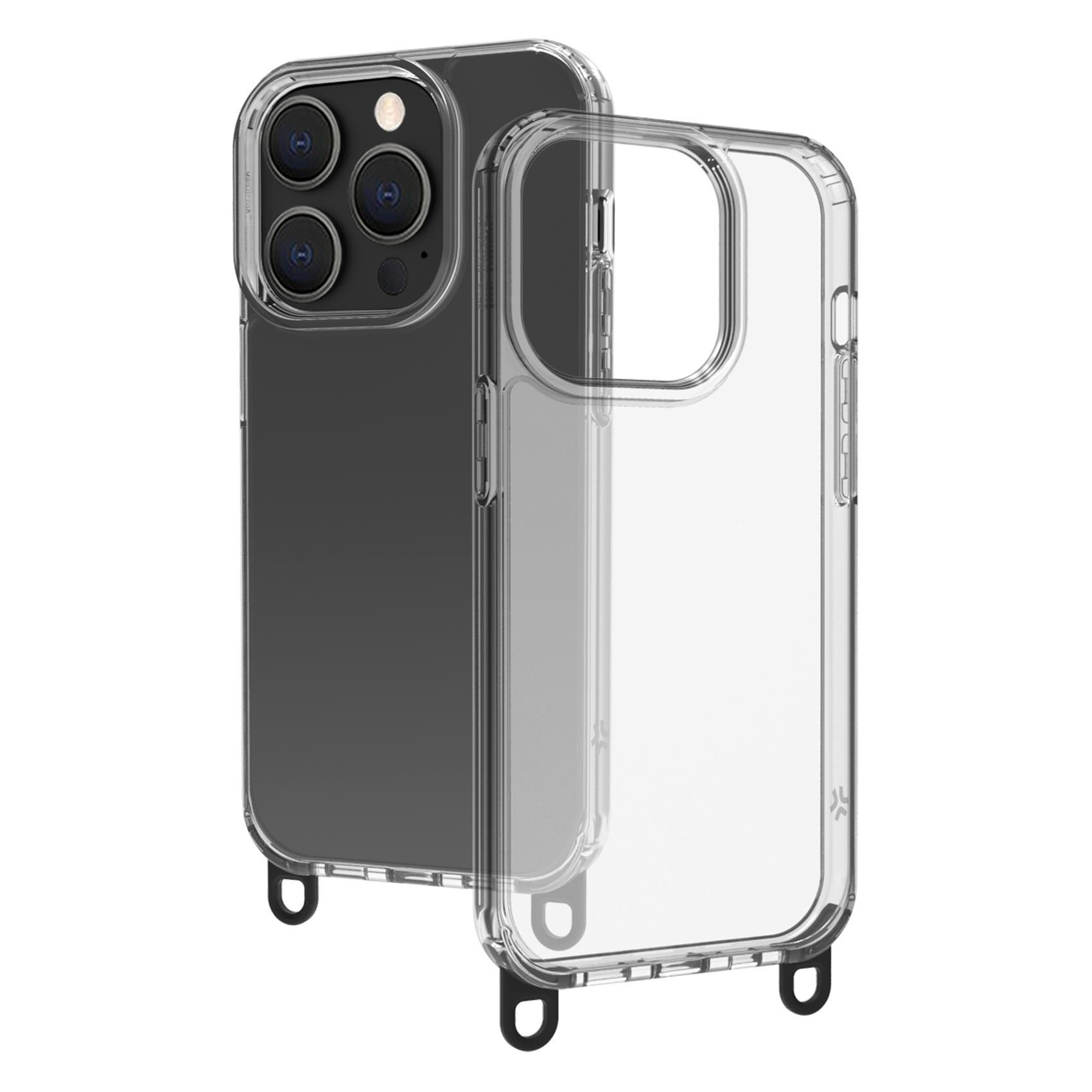 Celly Freedom - Cover per cellulare - with black lacet - policarbonato, TPU (poliuretano termoplastico) - trasparente - per Apple iPhone 14 Pro Max