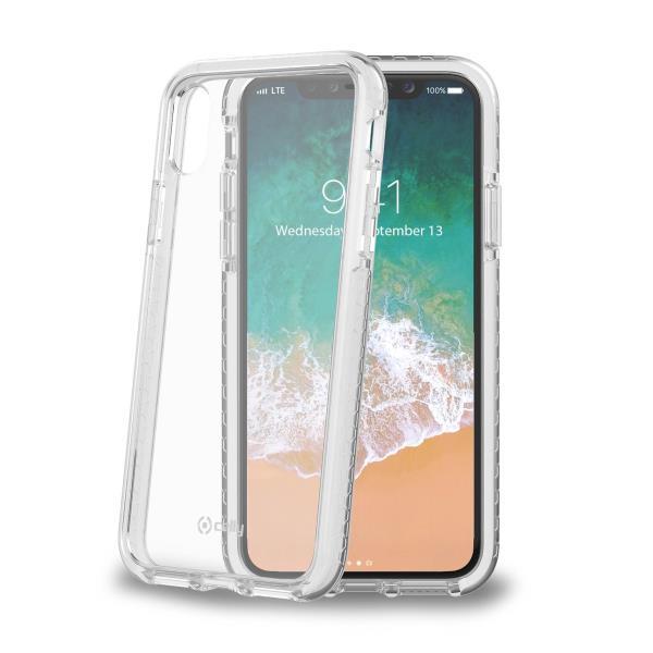 Celly Hexagon2 HEXAGON900WH - Cover per cellulare - policarbonato, elastomero termoplastico (TPE), KIBITON rubber - trasparente - per Apple iPhone X