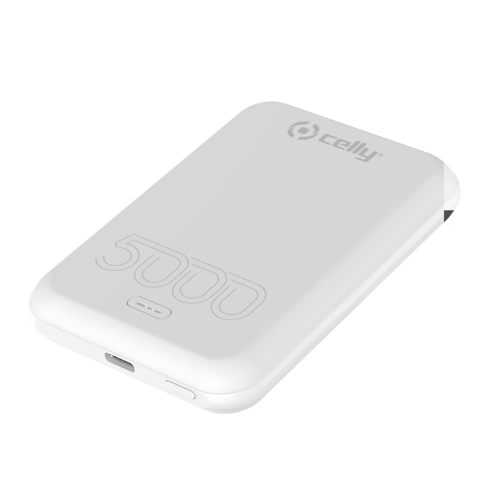 Celly MAGPB5000EVO - Powerbank - MagSafe - 5000 mAh - 18.5 Wh - 15 Watt - 2.4 A (24 pin USB-C) - bianco