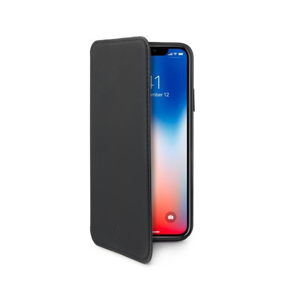 Celly PrestigeM - Flip cover per cellulare - poliuretano - nero opaco, morbido al tatto - per Apple iPhone X, XS
