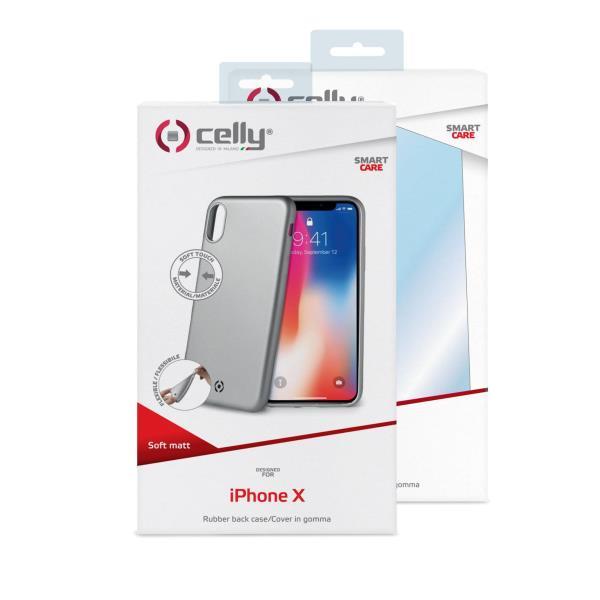 Celly Soft Matt Smart Care - Cover per cellulare - TPU (poliuretano termoplastico) - argento - per Apple iPhone X, XS