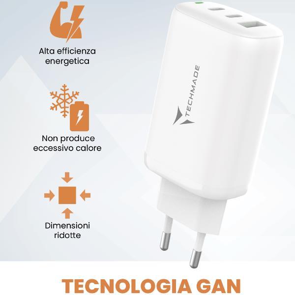 TECHMADE TM-P937-WH CARICABATTERIE DA RETE 65W FAST CHARGE …