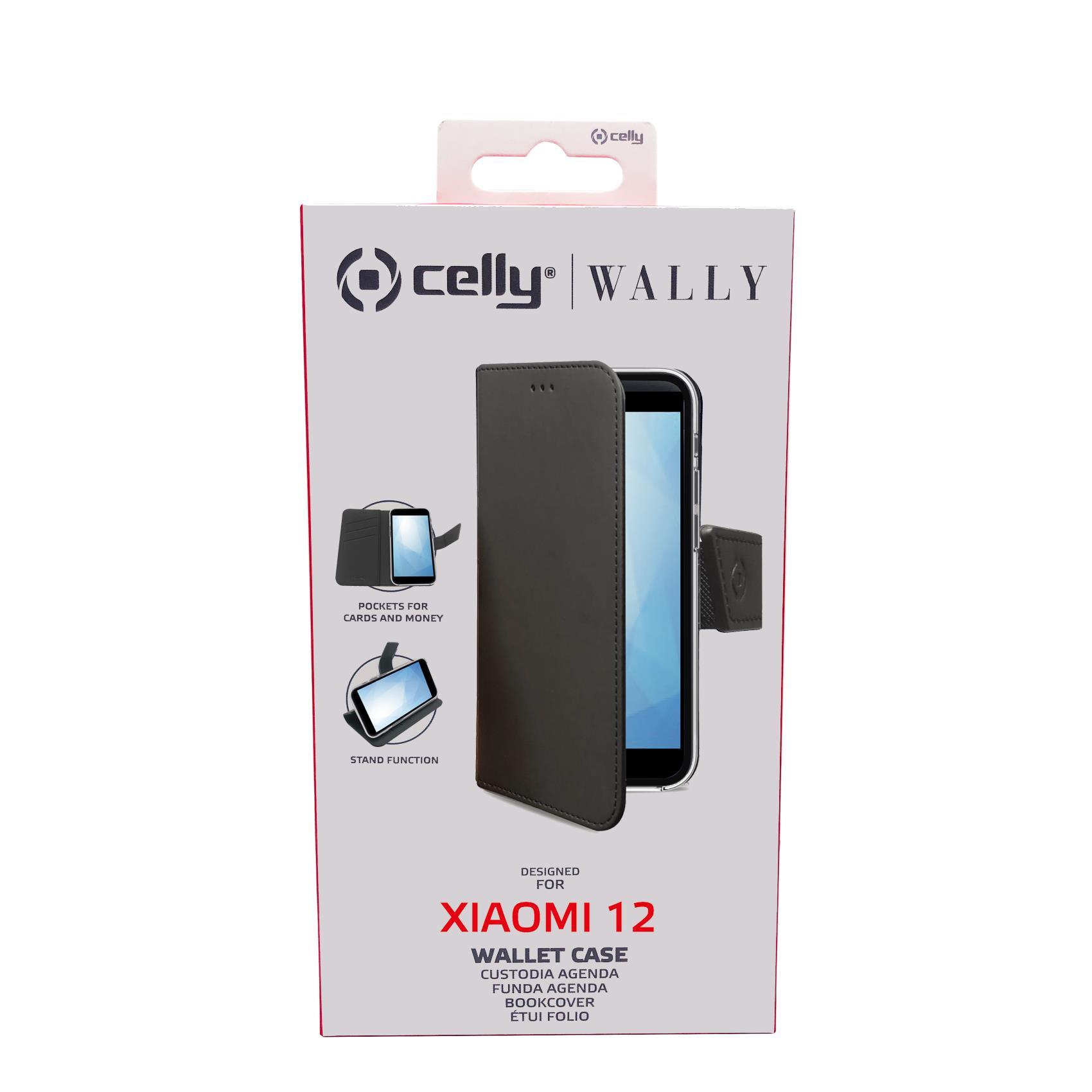 Celly Wally - Flip cover per cellulare - similpelle - nero - per Xiaomi 12