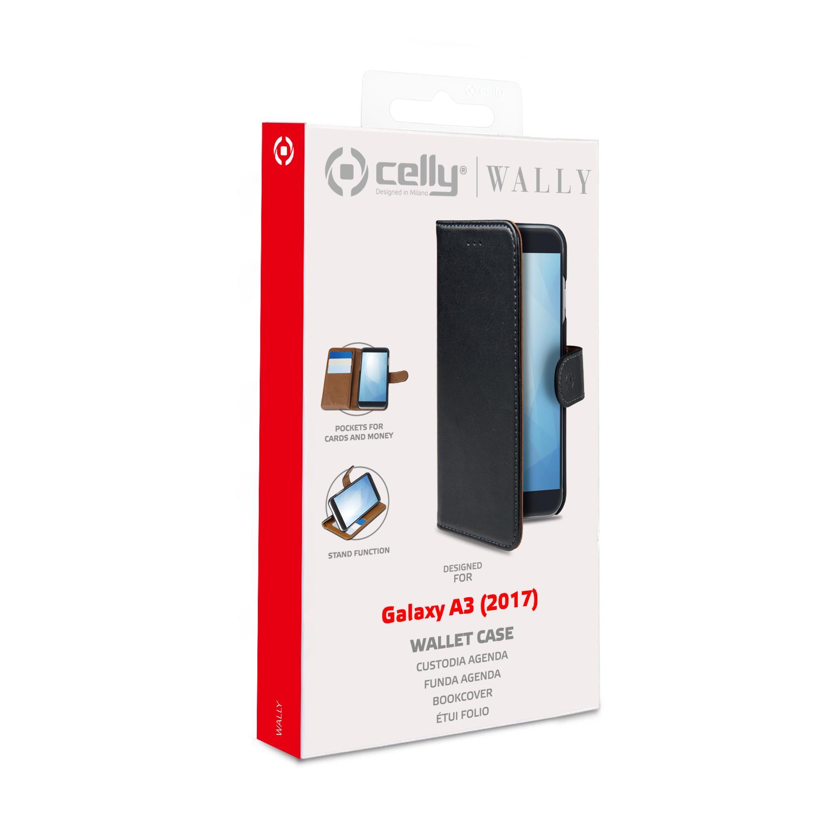 Celly Wally WALLY643 - Flip cover per cellulare - similpelle - nero - per Samsung Galaxy A3 (2017)