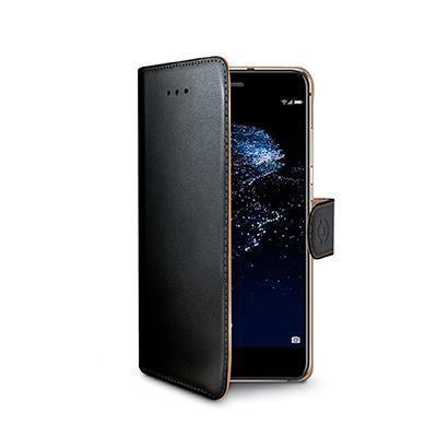 Celly Wally - Flip cover per cellulare - plastica, similpelle - nero - per Huawei P10 Lite