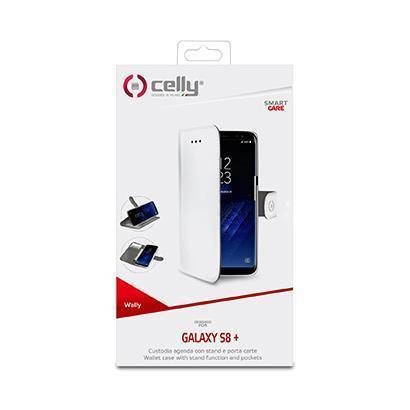Celly Wally - Flip cover per cellulare - plastica, finta pelle - bianco - per Samsung Galaxy S8+
