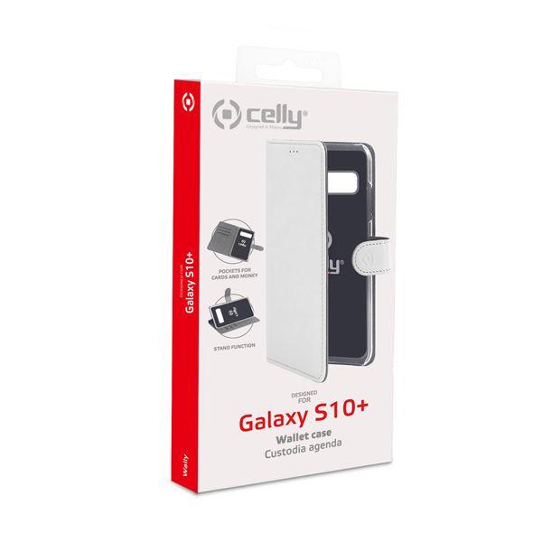 Celly Wally - Flip cover per cellulare - similpelle - bianco - per Samsung Galaxy S10+