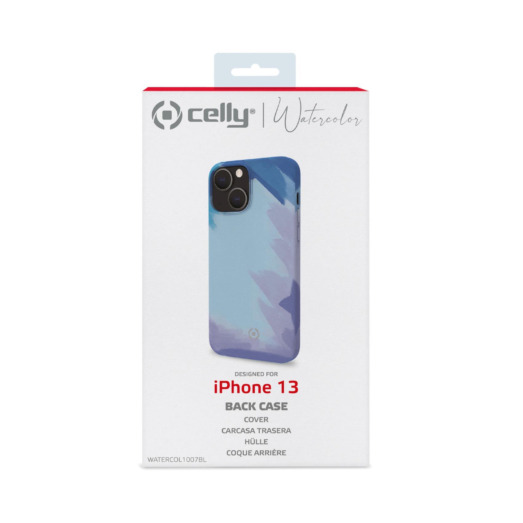 Celly Watercol - Cover per cellulare - TPU (poliuretano termoplastico), rivestimento in silicone - blu - per Apple iPhone 13