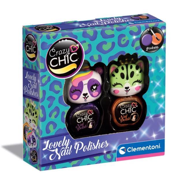 CLEMENTONI CRAZY CHIC LOVELY NAIL POLISHES SET CON 2 SMALTI A BASE D'ACQUA ATOSSICI