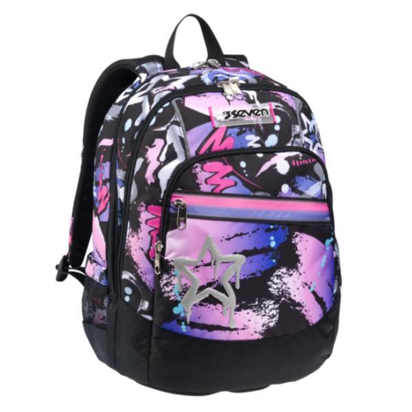 SEVEN ADVANCED ZAINO IN POLIESTERE 2 SCOMPARTI TASCA PORTA PC TASCA BORRACCIA E TASCA LATERALE NERO FUCSIA MARK ON GIRL