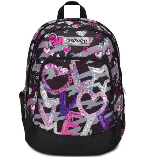 SEVEN ADVANCED ZAINO IN POLIESTERE 2 SCOMPARTI TASCA PORTA PC TASCA BORRACCIA E TASCA LATERALE NERO FUCSIA DRAFT HEART