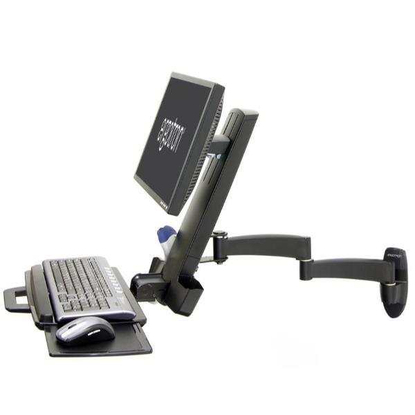 Ergotron 200 Series - Kit montaggio (braccio snodato, supporto per scanner codici a barre, ripiano per tastiera con porta-mouse sinistro/destro) - per display LCD/dotazione PC - acciaio - nero - dimensione schermo: fino a 24" - installabile a parete