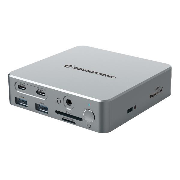Conceptronic DONN25G, Cablato, USB 3.2 Gen 2 (3.1 Gen 2) Type-C, 100 W, 3,5 mm, 10,100,1000 Mbit/s, Argento
