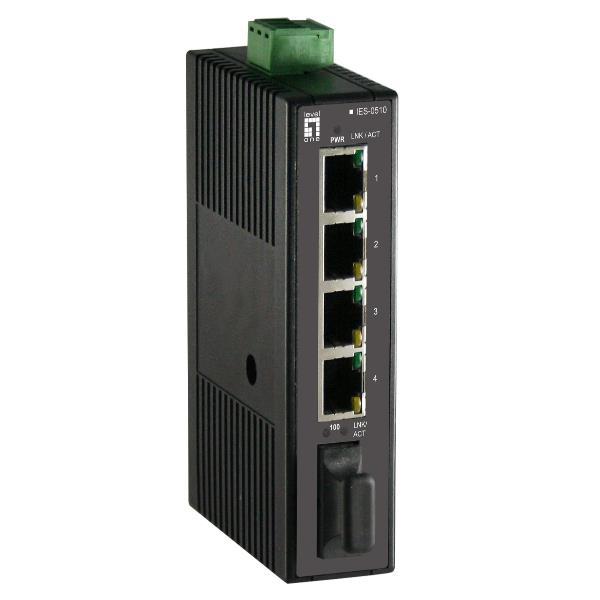 LevelOne Infinity IES-0510 - Switch - unmanaged - 4 x 10/100 + 1 x 100Base-FX - montabile su rail DIN - alimentazione CC