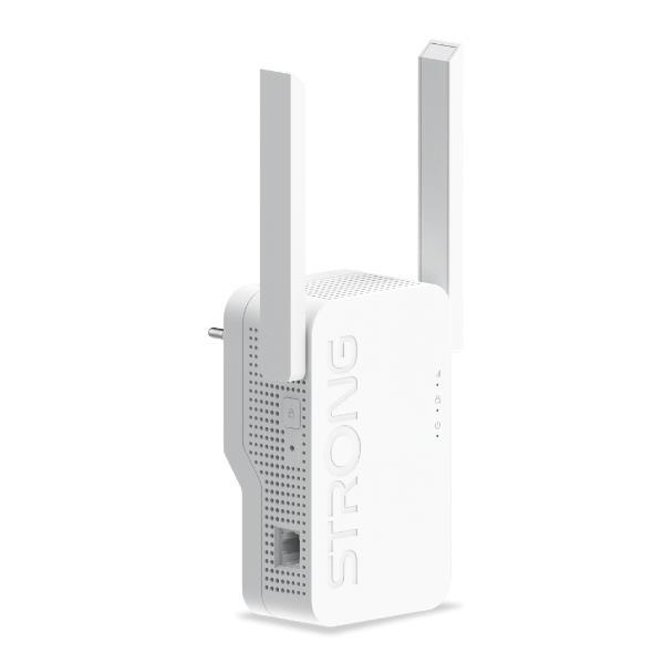 STRONG REPEATER AX 3000 WIRELESS EXTENDER DUAL BAND 2.4/5GHz WI-FI 6 FINO A 3000 Mbit/s 1 PORTA GIGABIT FUNZIONA ATTRAVERSO LA RETE ELETTRIC E CON QUALSIASI MODEM O ROUTER BIANCO