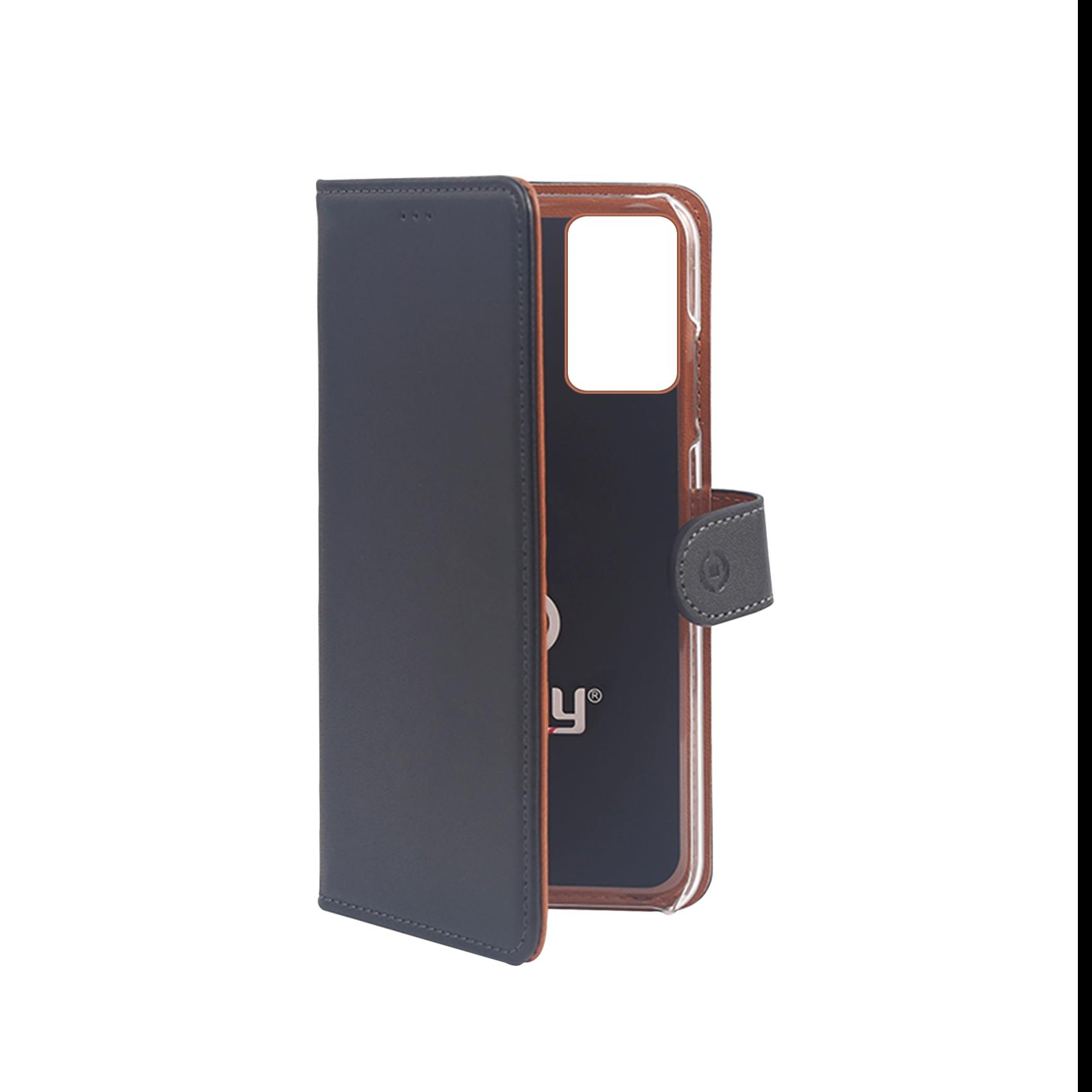 Celly Wally - Flip cover per cellulare - similpelle, plastica rigida stampata - nero - per Samsung Galaxy A71