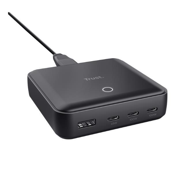 Trust Maxo - Alimentatore - 100 Watt - 5 A - Power Delivery 3.0 + PPS - 4 connettori di uscita (3 x USB-C, USB) - nero - Europa