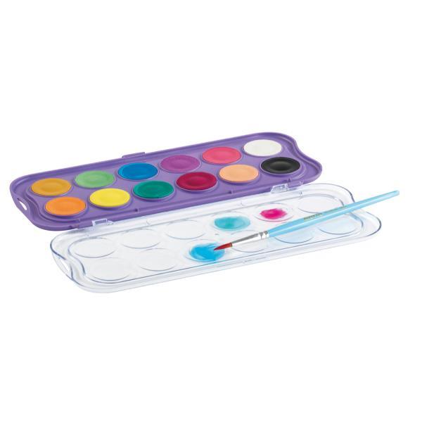 GIOTTO CANDY ACQUERELLI ASTUCCIO CON 12 PASTIGLIE DIAMETRO 30 mm E PENNELLO COLORI ASSORTITI