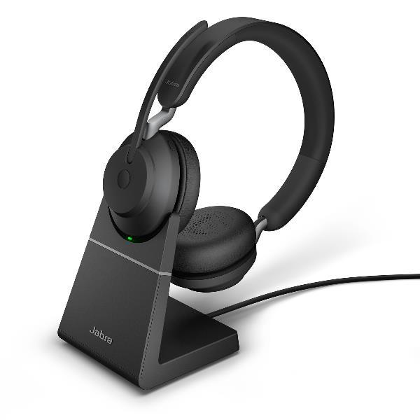 Jabra Evolve2 65 UC Stereo - Cuffie con microfono - over ear - Bluetooth - senza fili - USB-A - isolamento dal rumore - nero - con supporto di ricarica