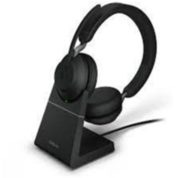 Jabra Evolve2 65 MS Stereo - Cuffie con microfono - over ear - Bluetooth - senza fili - USB-C - isolamento dal rumore - nero - con supporto di ricarica - Certificato per i team Microsoft