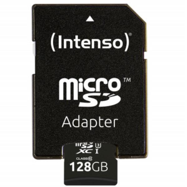 Intenso Professional - Scheda di memoria flash (adattatore da microSDXC a SD in dotazione) - 128 GB - UHS Class 1 / Class10 - UHS-I microSDXC