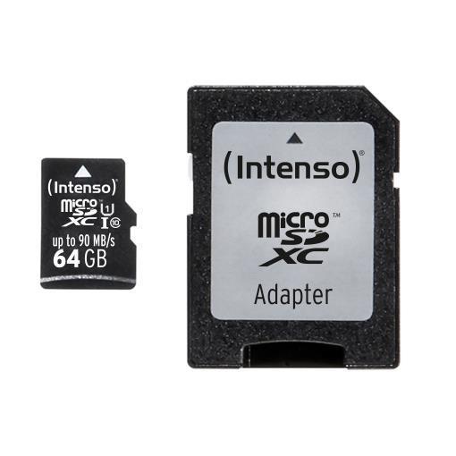 Intenso - Scheda di memoria flash (adattatore da microSDXC a SD in dotazione) - 64 GB - UHS Class 1 / Class10 - UHS-I microSDXC